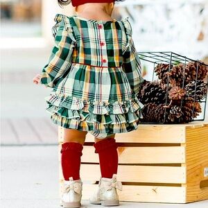 RuffleButts Baby/Toddler Girls Windsor Plaid Ruffle Bubble Romper - 6-12m